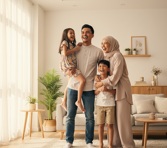 Muslim family together at home